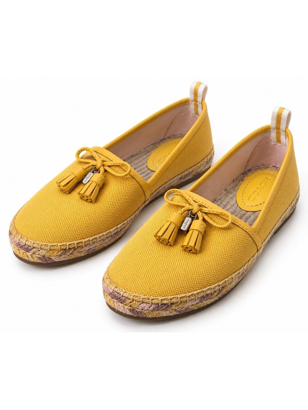 Coach Womens Espadrille Loafers Size 5 Yellow Canvas Tassel Flats Slip On FG2140